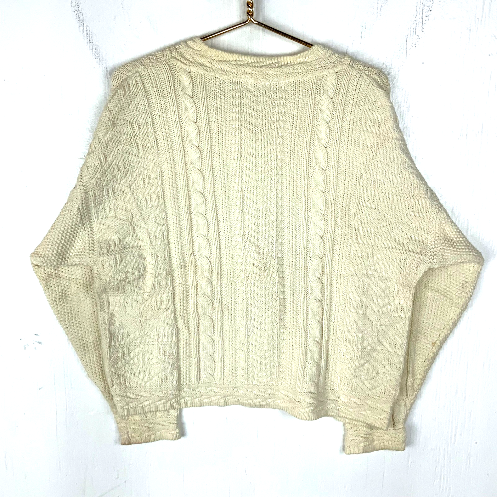 Vintage L.L. Bean Cable Knit Sweater Women’s Medium White Cardigan 90s