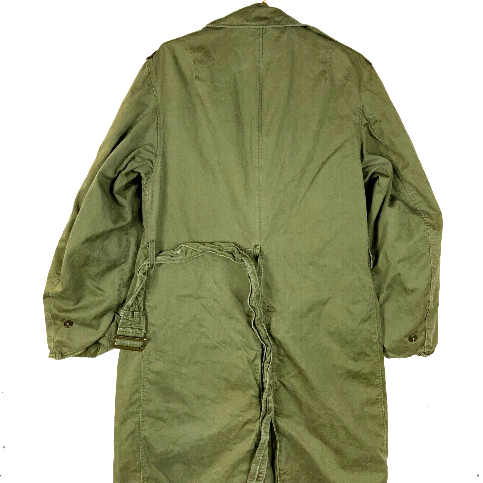 Vintage Military Trench Coat Long Medium Green Button Up Vietnam Era 60s 70s