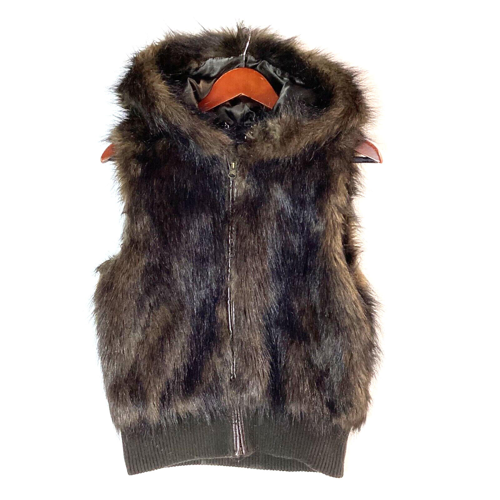 Vintage BB Dakota Faux Fur Women's Hooded Puffer Vest Jacket Size Small Full Zip