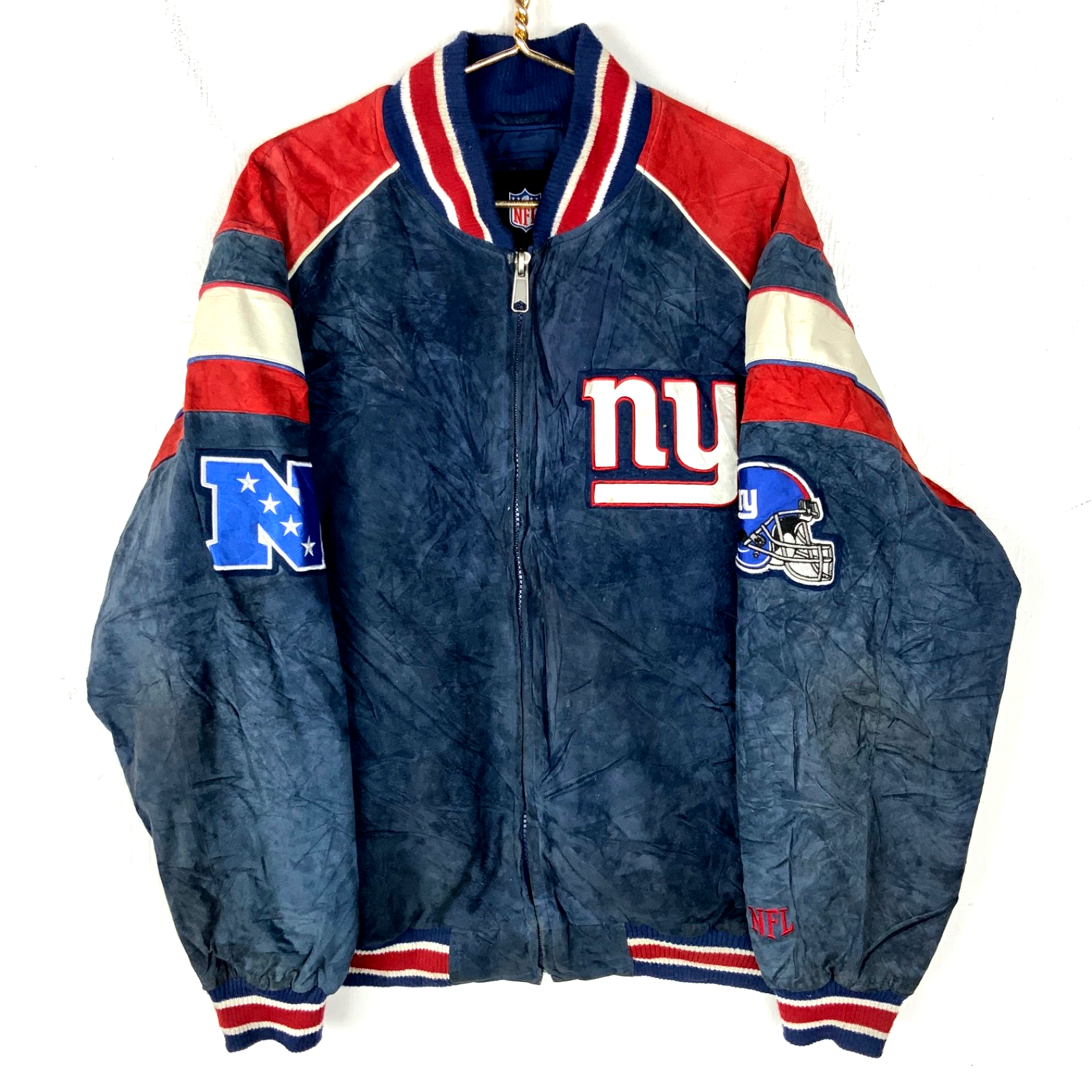 Vintage New York Giants Leather Varsity Bomber Jacket XL Full Zip