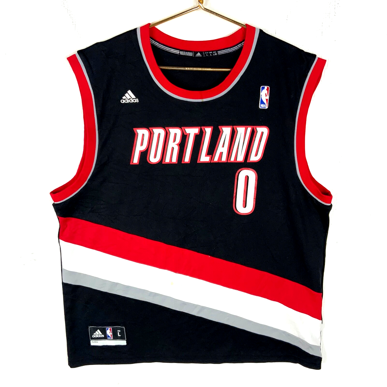 Portland Trail Blazers Jersey Large Adidas Damian Lillard Black Nba