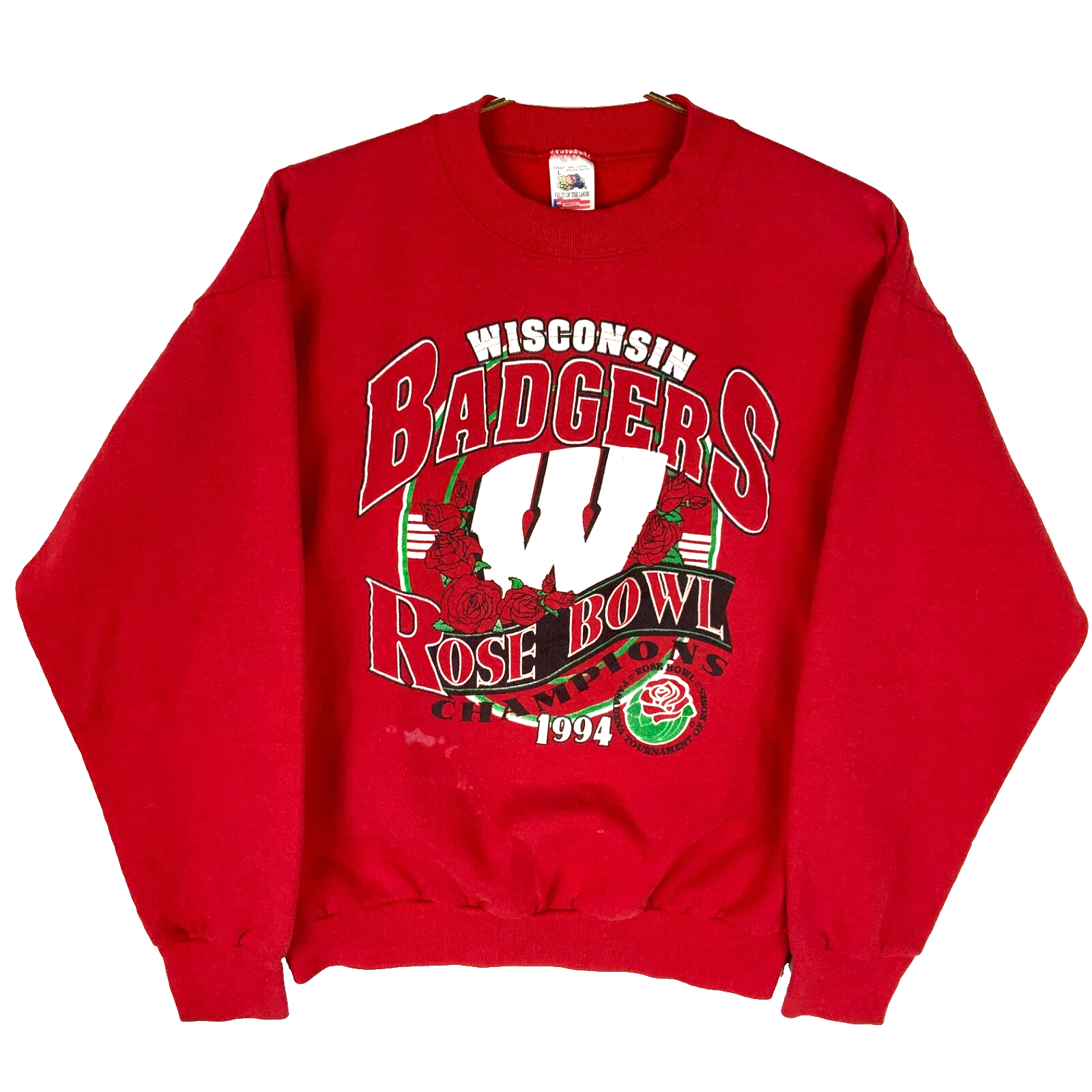 Vintage Wisconsin Badgers Sweatshirt Large Red Ncaa 1994 Rose Bowl Made Usa 90s
