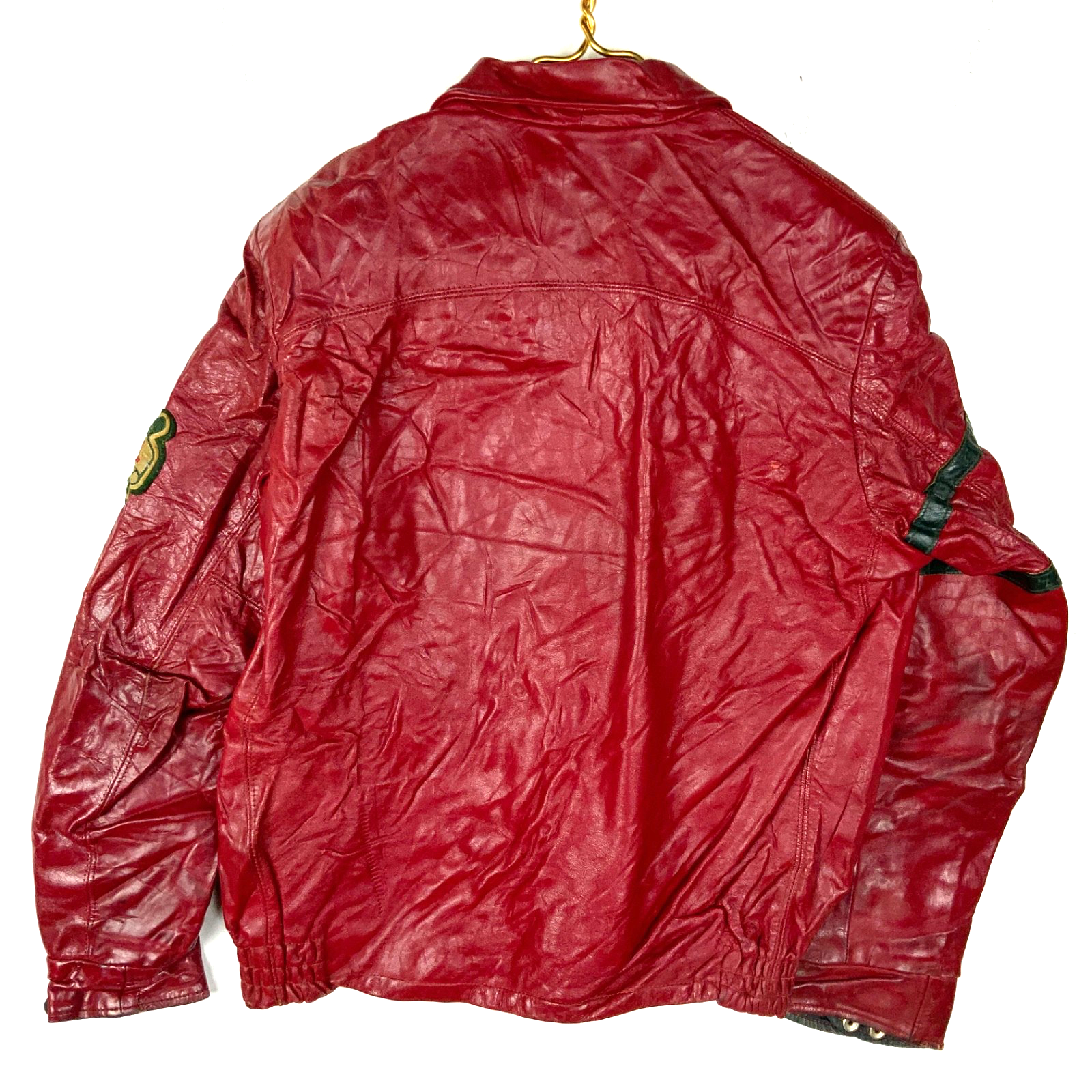 Vintage 1970s Leather Varsity Letterman Jacket Large Red Made In Canada