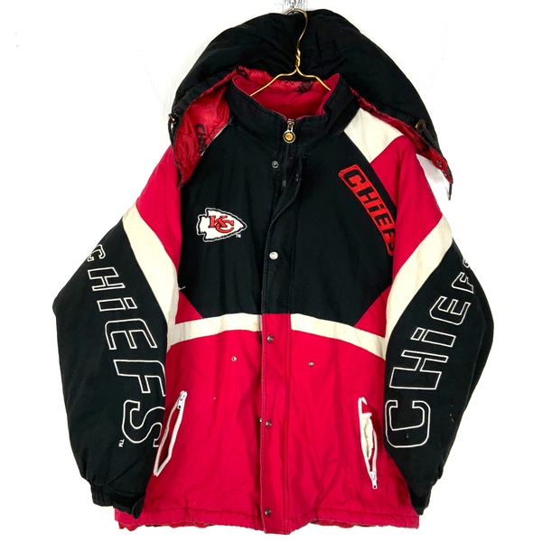 Vintage Kansas City Chiefs Down Puffer Jacket Medium Red Hooded Full Zip Nfl 90s
