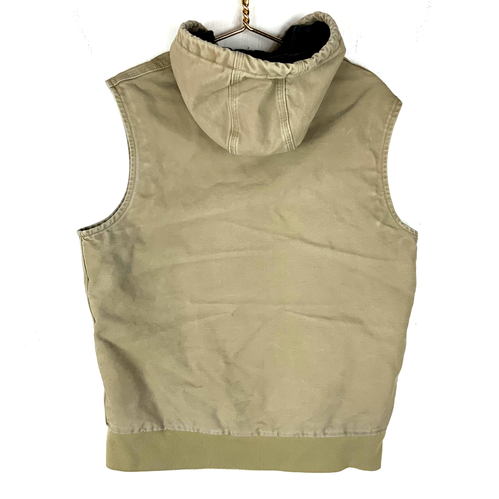 Carhartt Duck Vest Jacket Large Brown Full Zip Quilt Lined Hooded