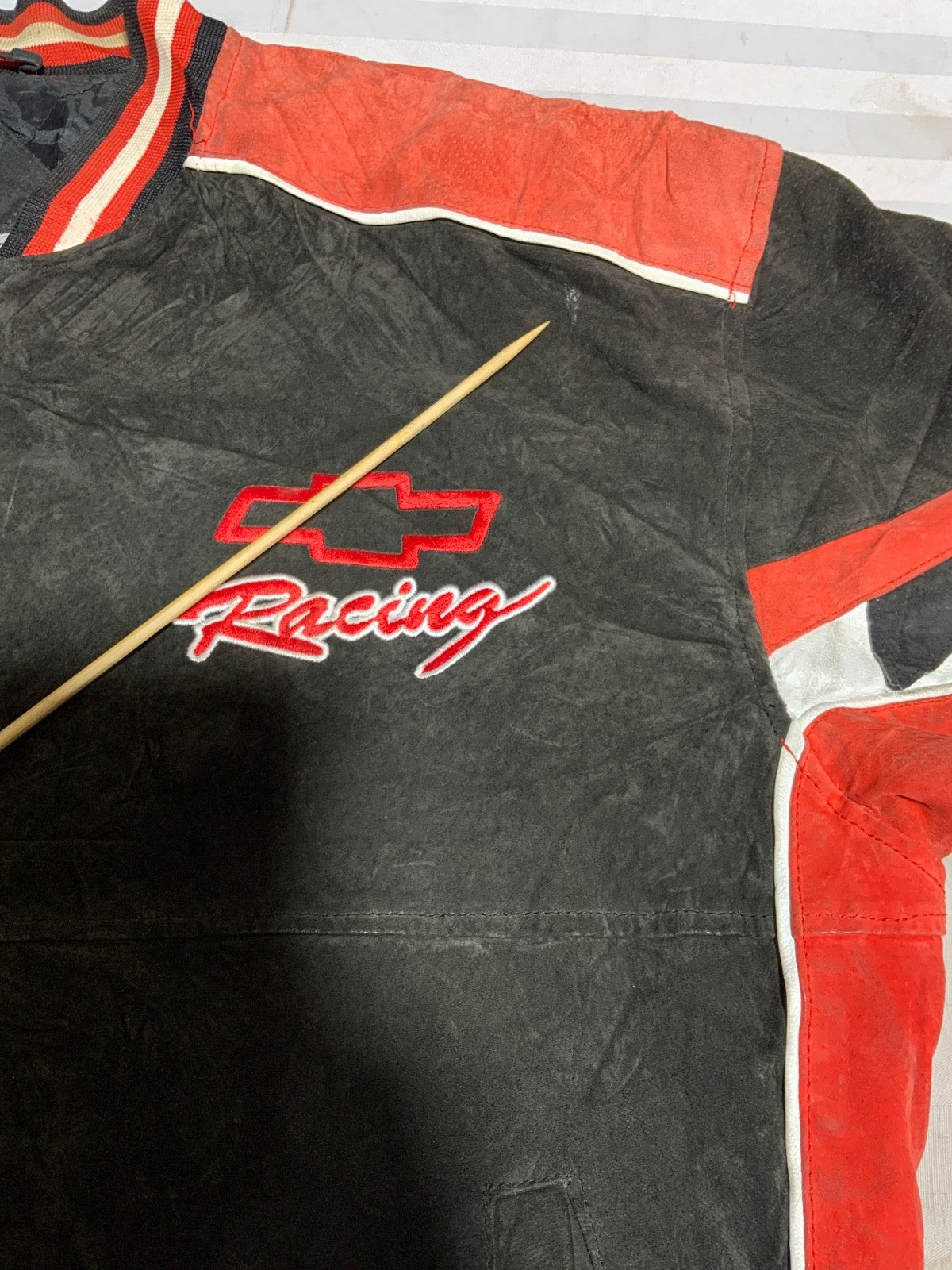 Vintage Chevrolet Racing Nascar Suede Leather Bomber Jacket Medium Black