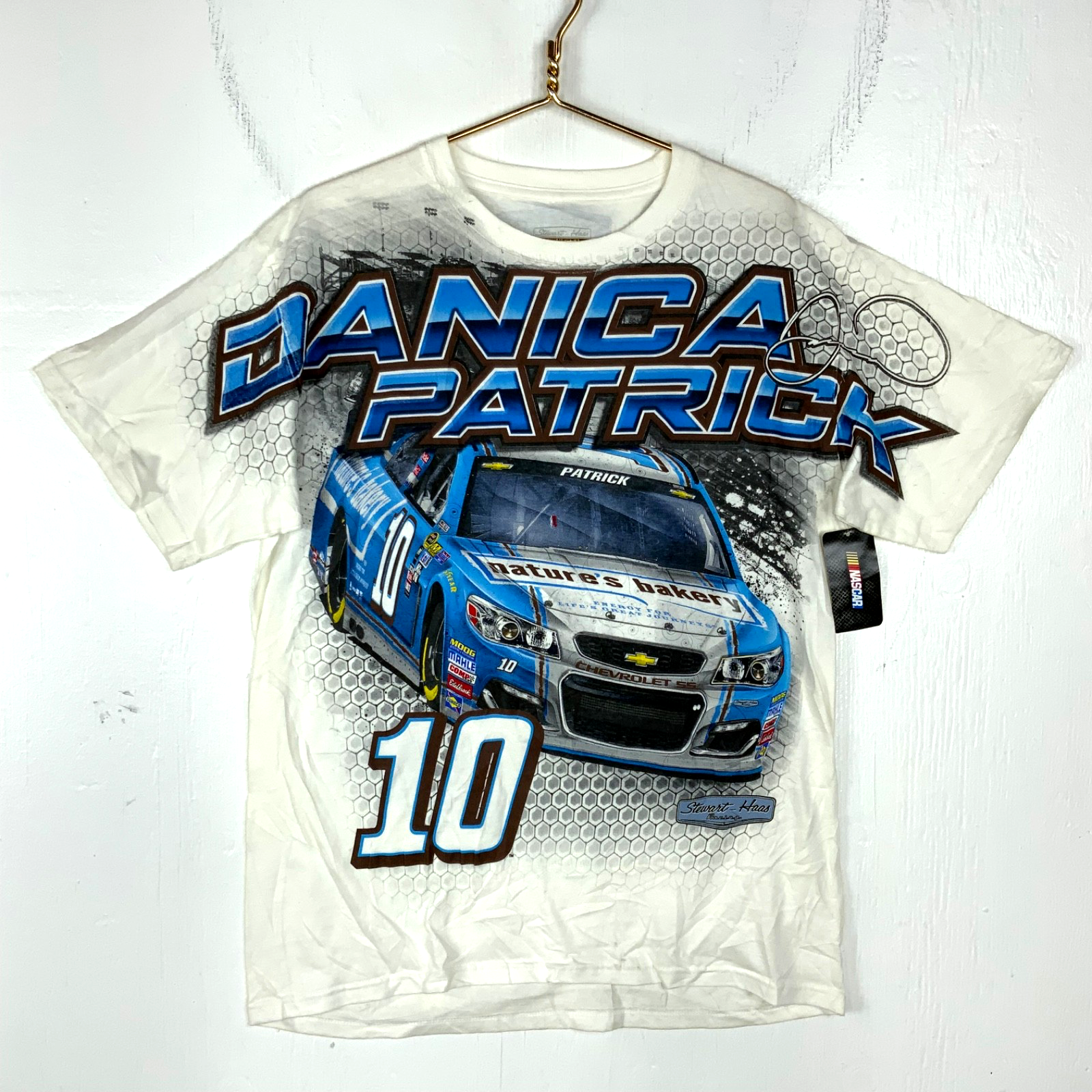 Danica Patrick Nascar T-shirt Large White All Over Print Stewart Haas New