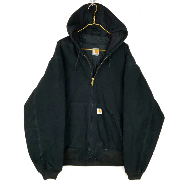 Carhartt Jacket 2XL Black Made Usa Hooded Full Zip Work Wear J140-BLK