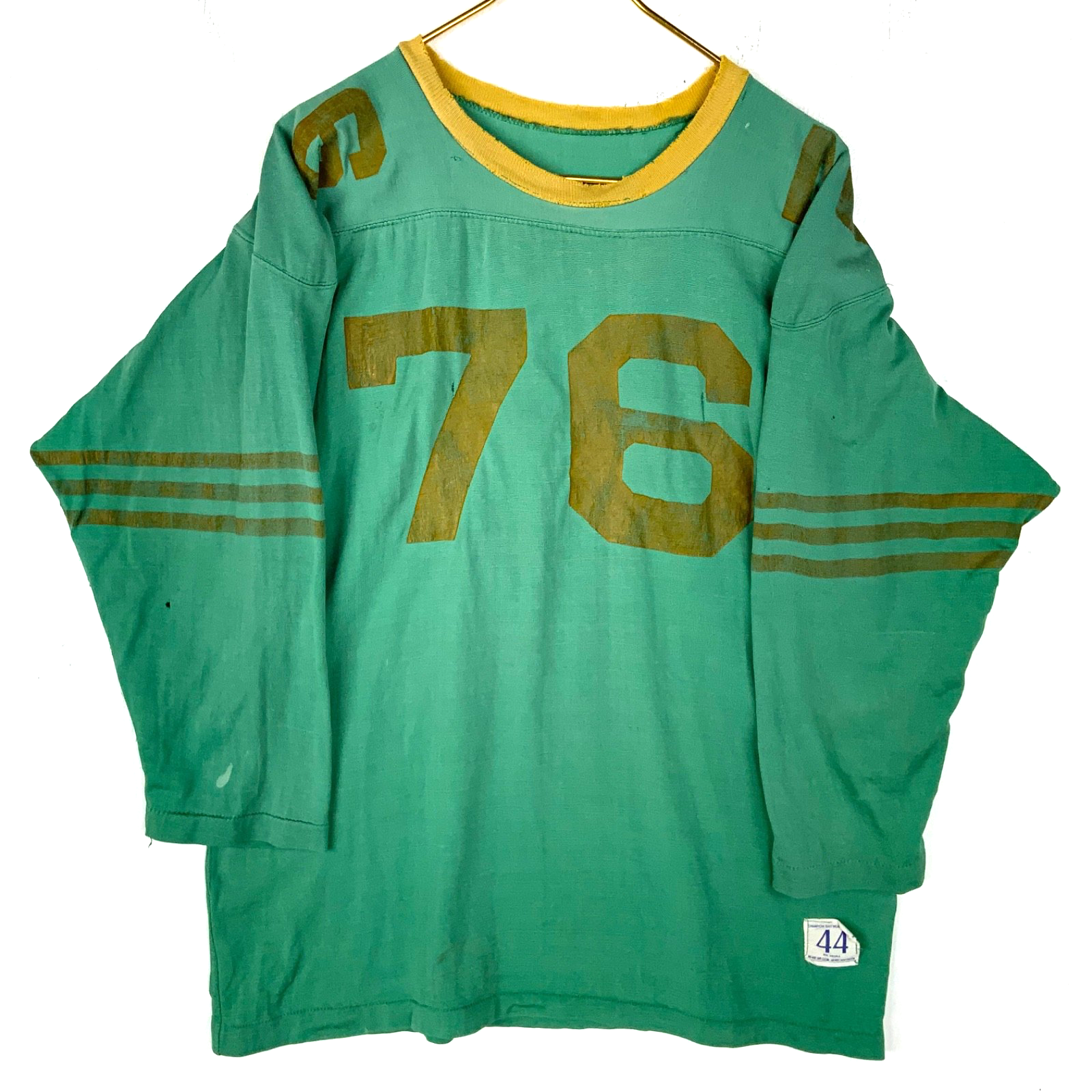 Vintage Champion Durene Jersey Large Green 3/4 Sleeve Football 1960s