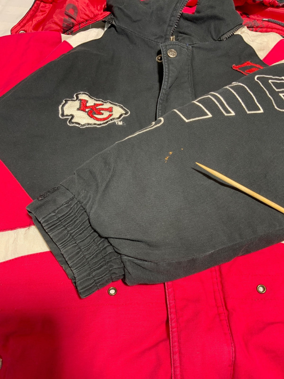 Vintage Kansas City Chiefs Down Puffer Jacket Medium Red Hooded Full Zip Nfl 90s