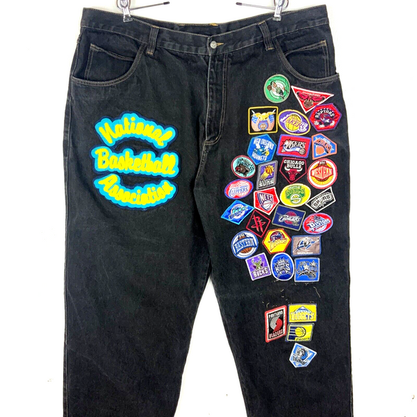 Vintage Jeff Hamilton Nba Patch Denim Jean Size 44 Black Straight Leg