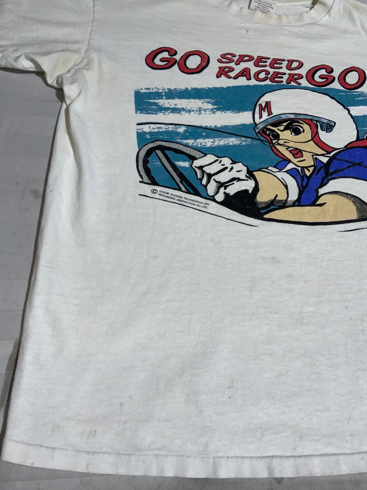 Vintage Speed Racer T-Shirt Large White Single Stitch Driving Gear Go Go 80s
