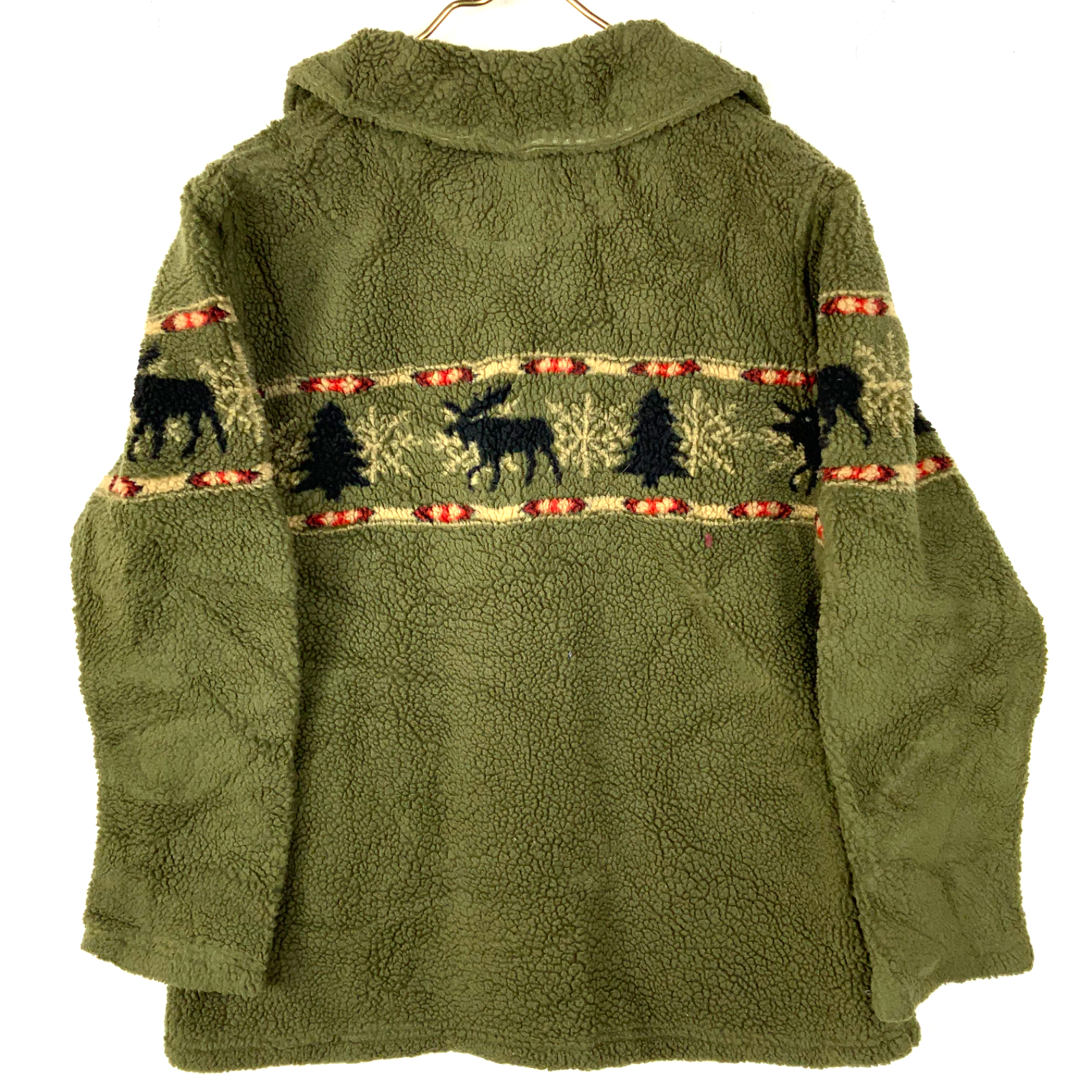Vintage Moose Fleece Sweater Jacket Medium Green Button Up Natural Reflections