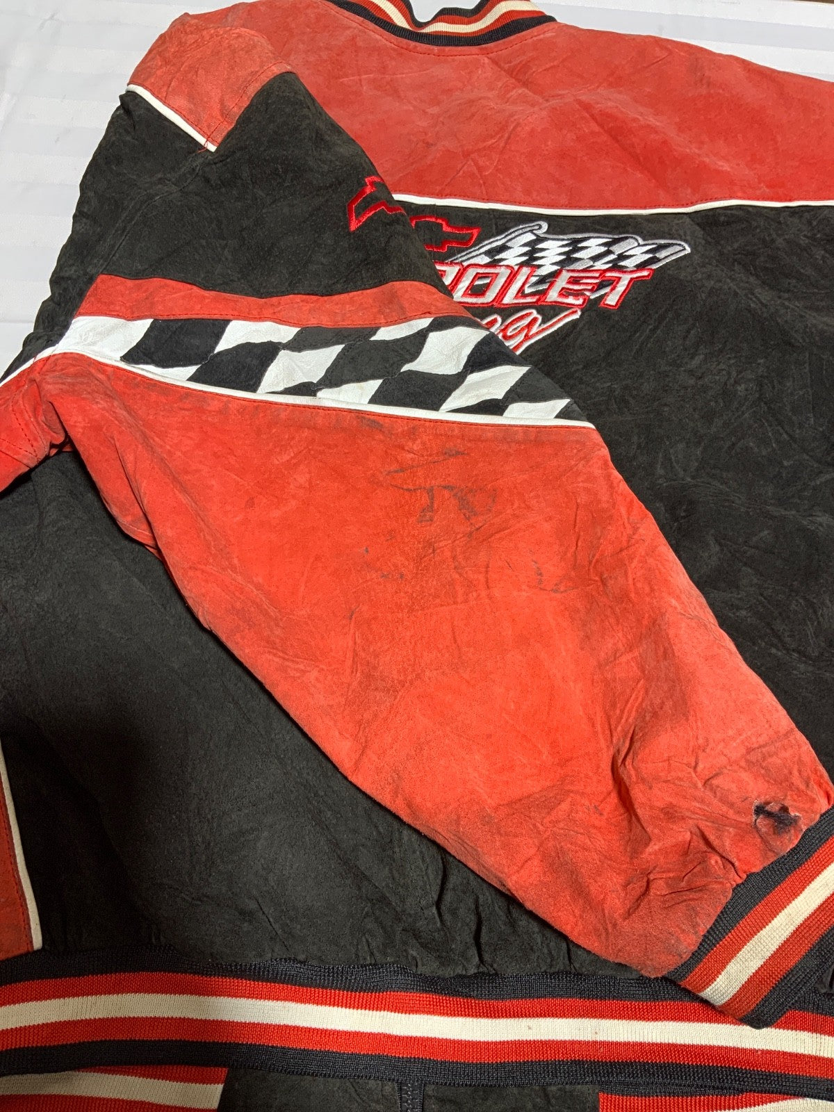 Vintage Chevrolet Racing Nascar Suede Leather Bomber Jacket Medium Black