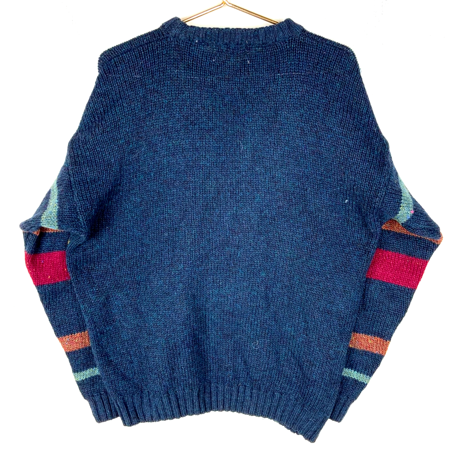 Vintage 1990s Grandpa Wool Knit Sweater Large Blue Crewneck Pattern
