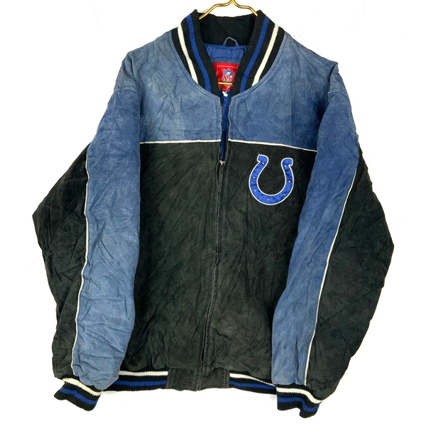 Indianapolis Colts Suede Leather Jacket Large Black Full Zip Varsity Bomber Nfl