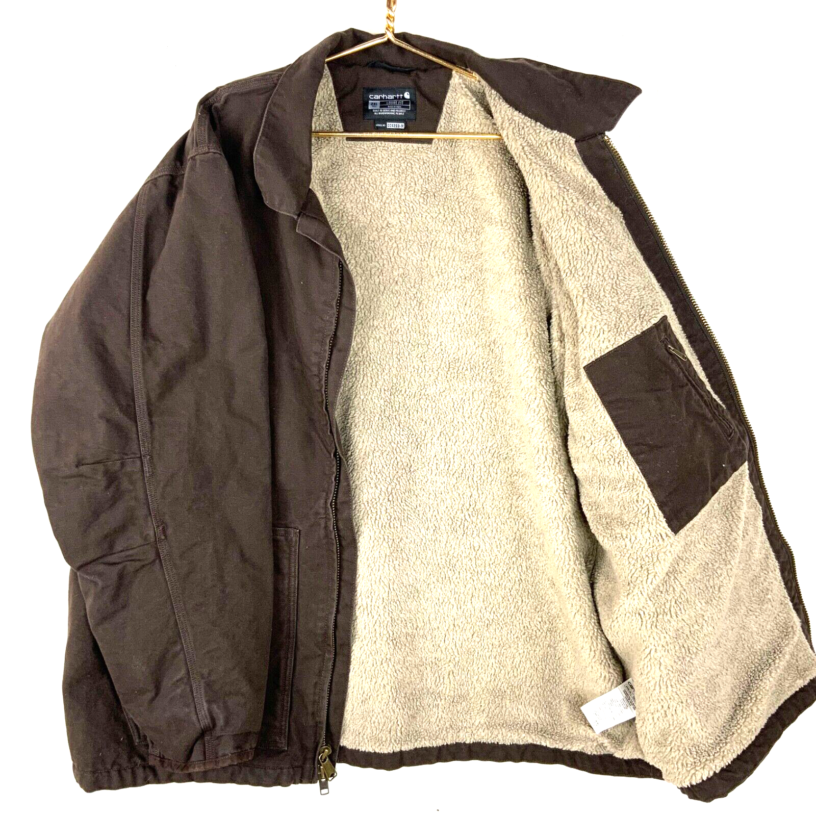 Carhartt Jacket 2XL Brown Sherpa Lined Full Zip Loose Fit