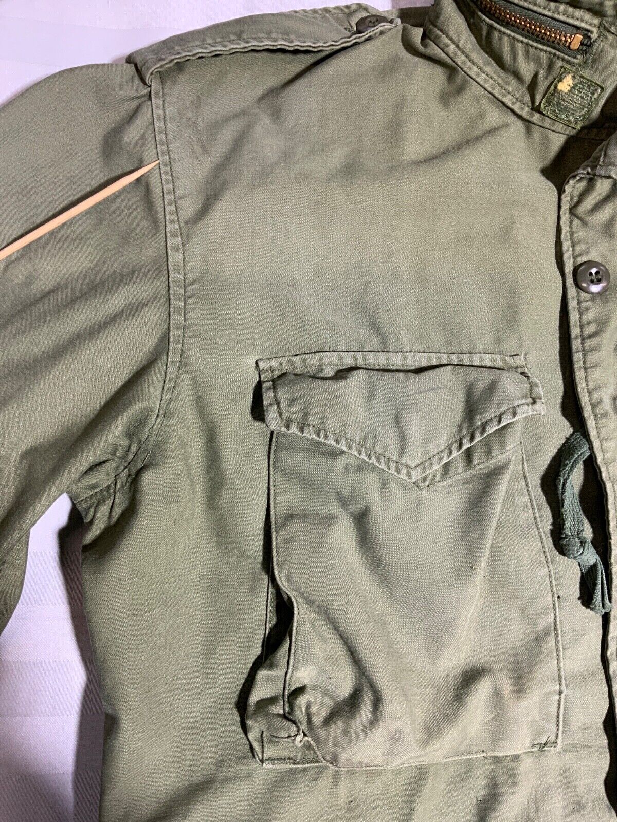 Vintage Military Og-107 Jacket Medium Green Full Zip Distressed Vietnam Era 60s