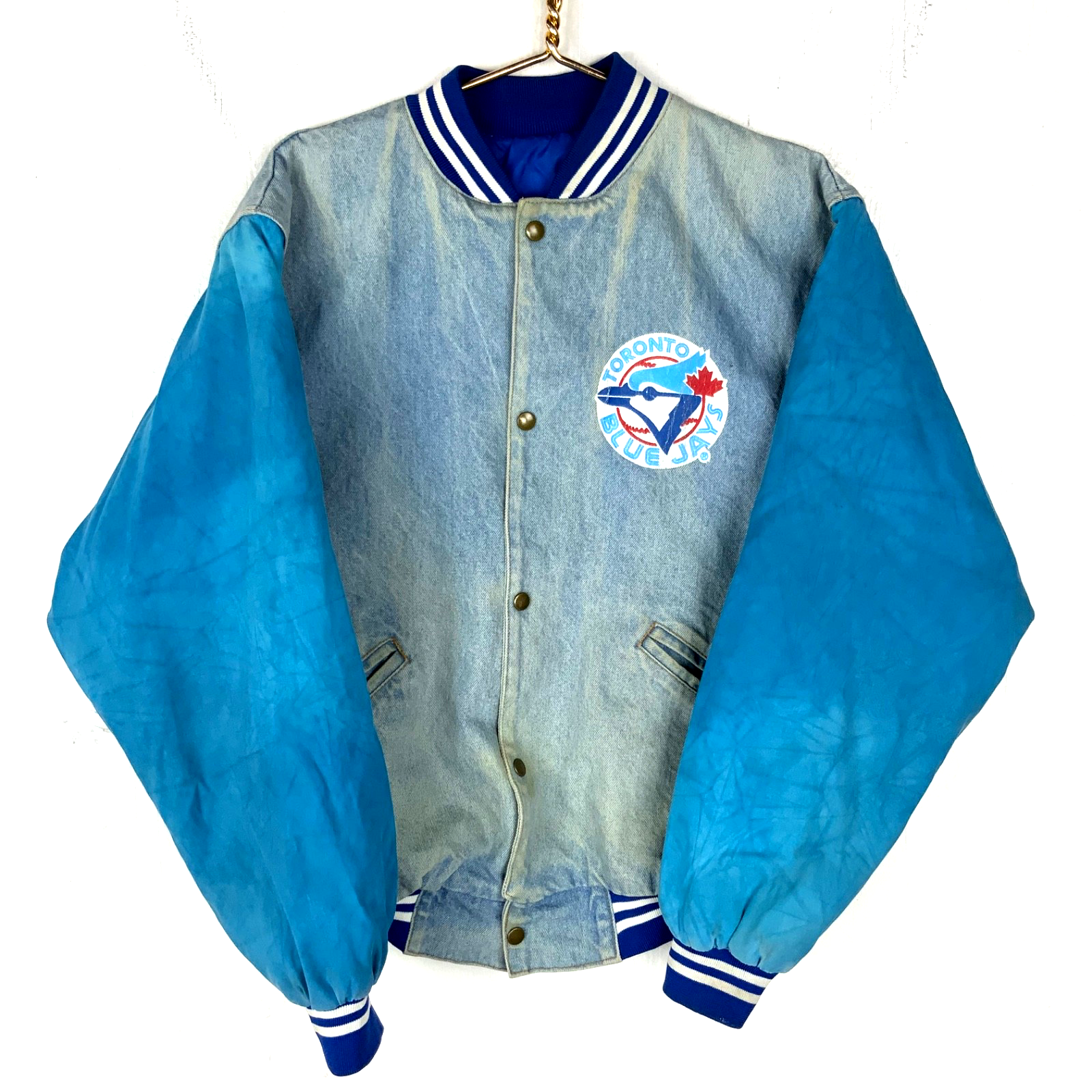 Vintage Toronto Blue Jays Denim Jacket Medium Snap Button Blue Mlb 90s
