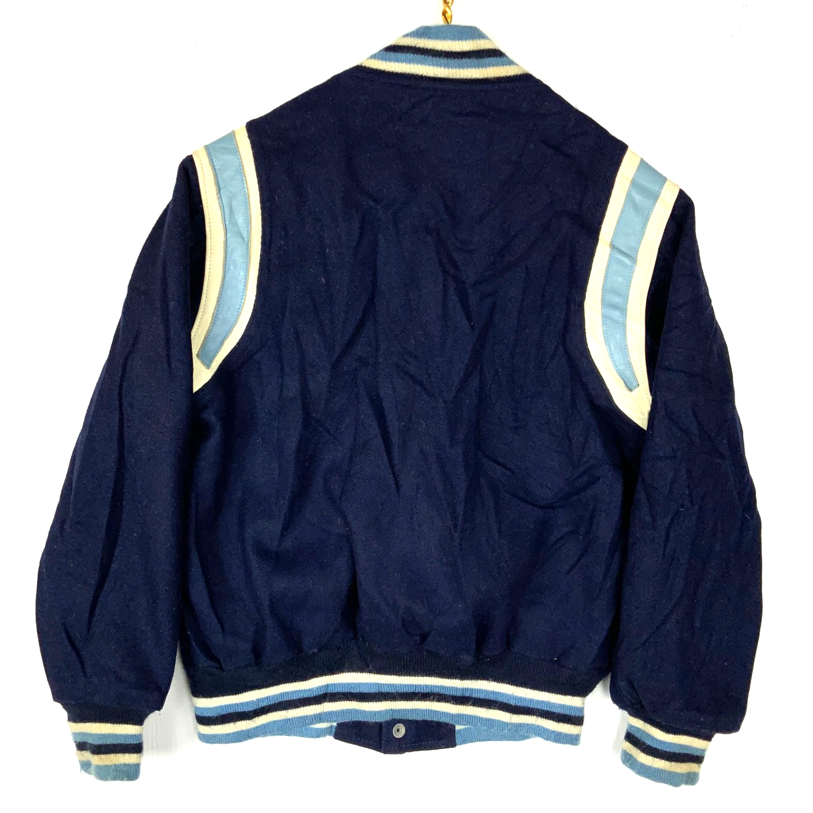 Vintage Kaye Bros Wool Leather Varsity Jacket Medium Snap Button Custom Made 80s