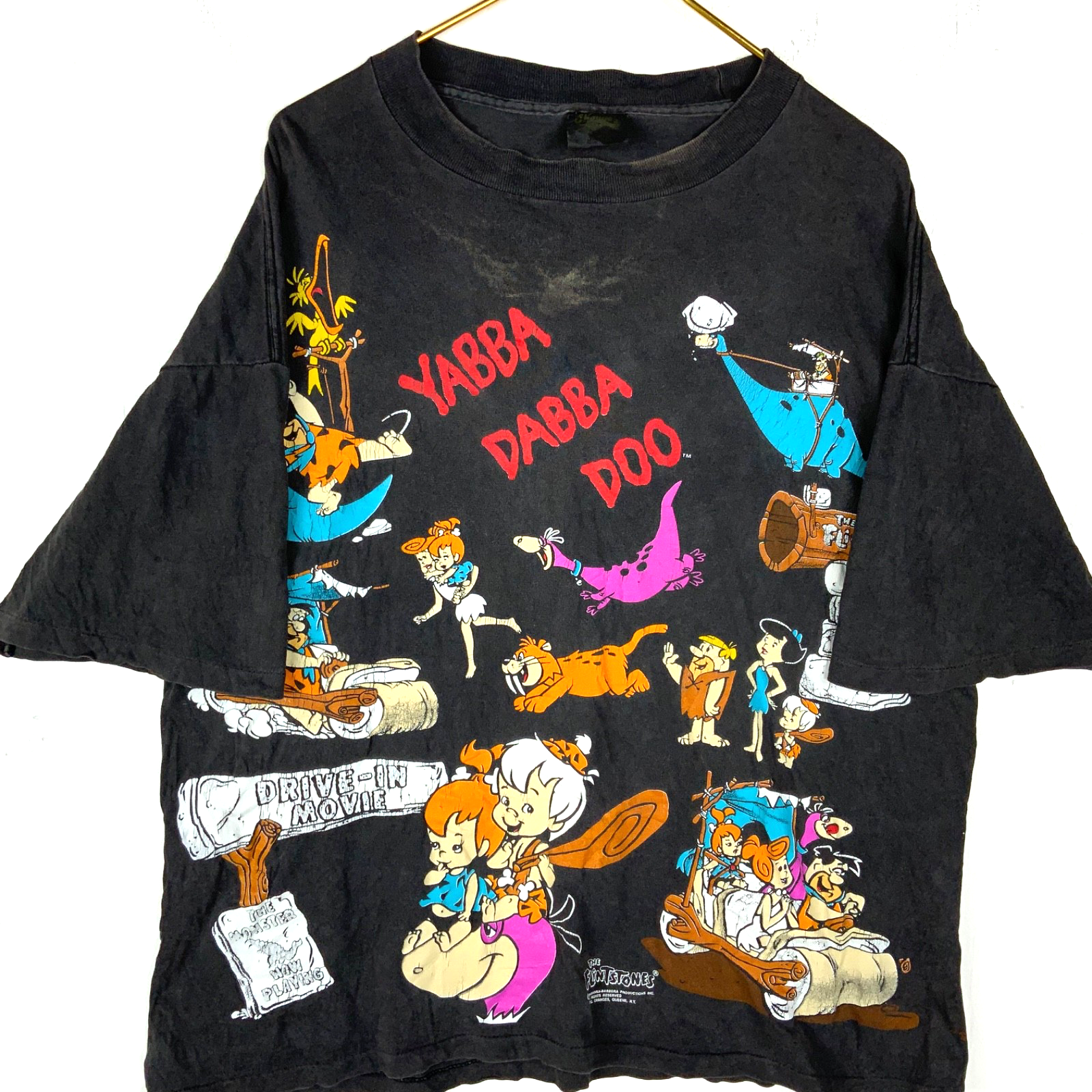 Vintage The Flintstones Changes T-Shirt XL Black All Over Print 1994 Cartoon 90s