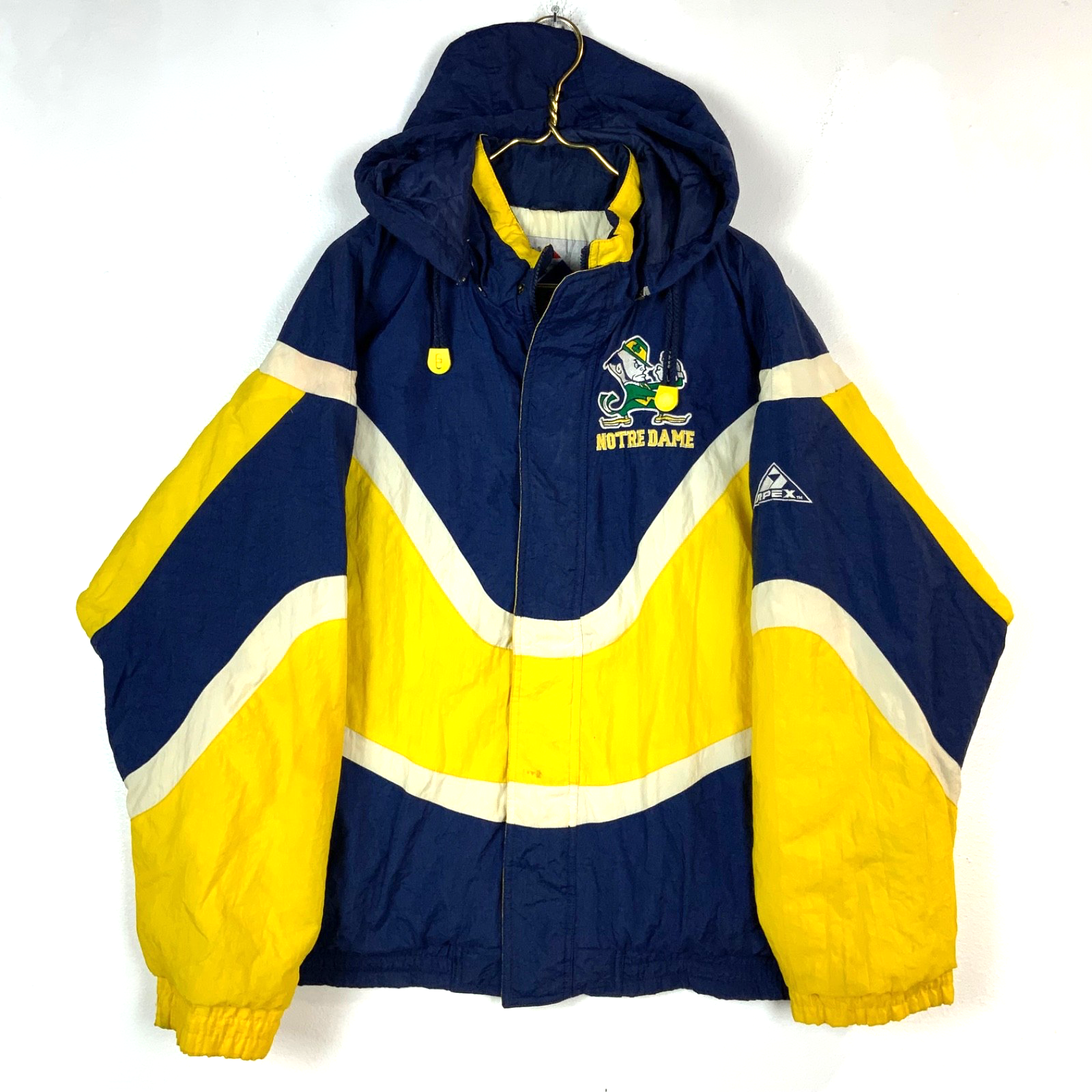 Vintage Notre Dame Apex One Puffer Jacket Large Blue Hooded Full Zip Ncaa