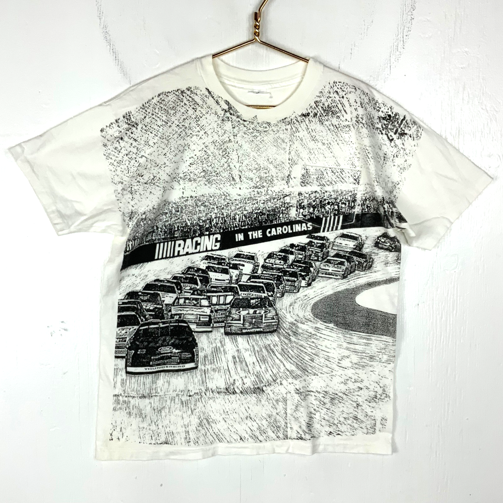 Vintage Nascar T-Shirt XL White Single Stitch Car Racing In The Carolinas 90s