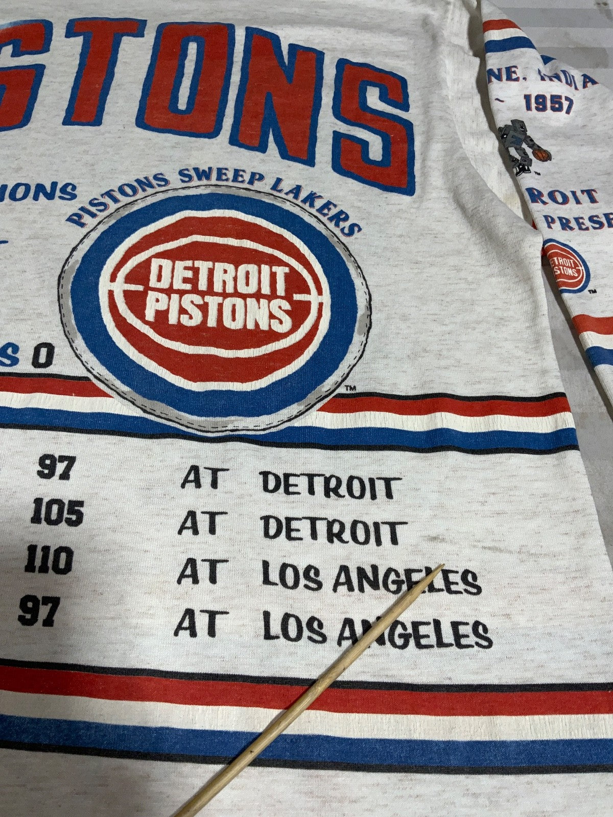 Vintage Detroit Pistons T-Shirt Large Gray 3/4 Sleeve Aop 1991 Nba Long Gone 90s