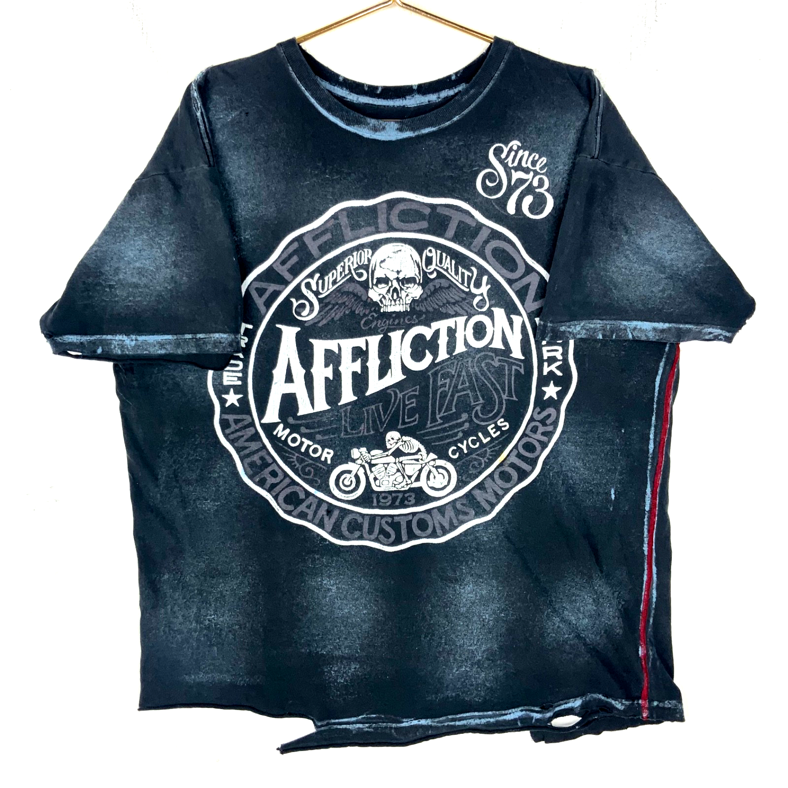 Affliction T-Shirt XL Black Double Sided Distressed Live Fast American Customs