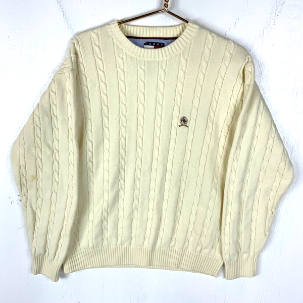 Vintage Tommy Hilfiger Cable Knit Sweater Size Large Beige