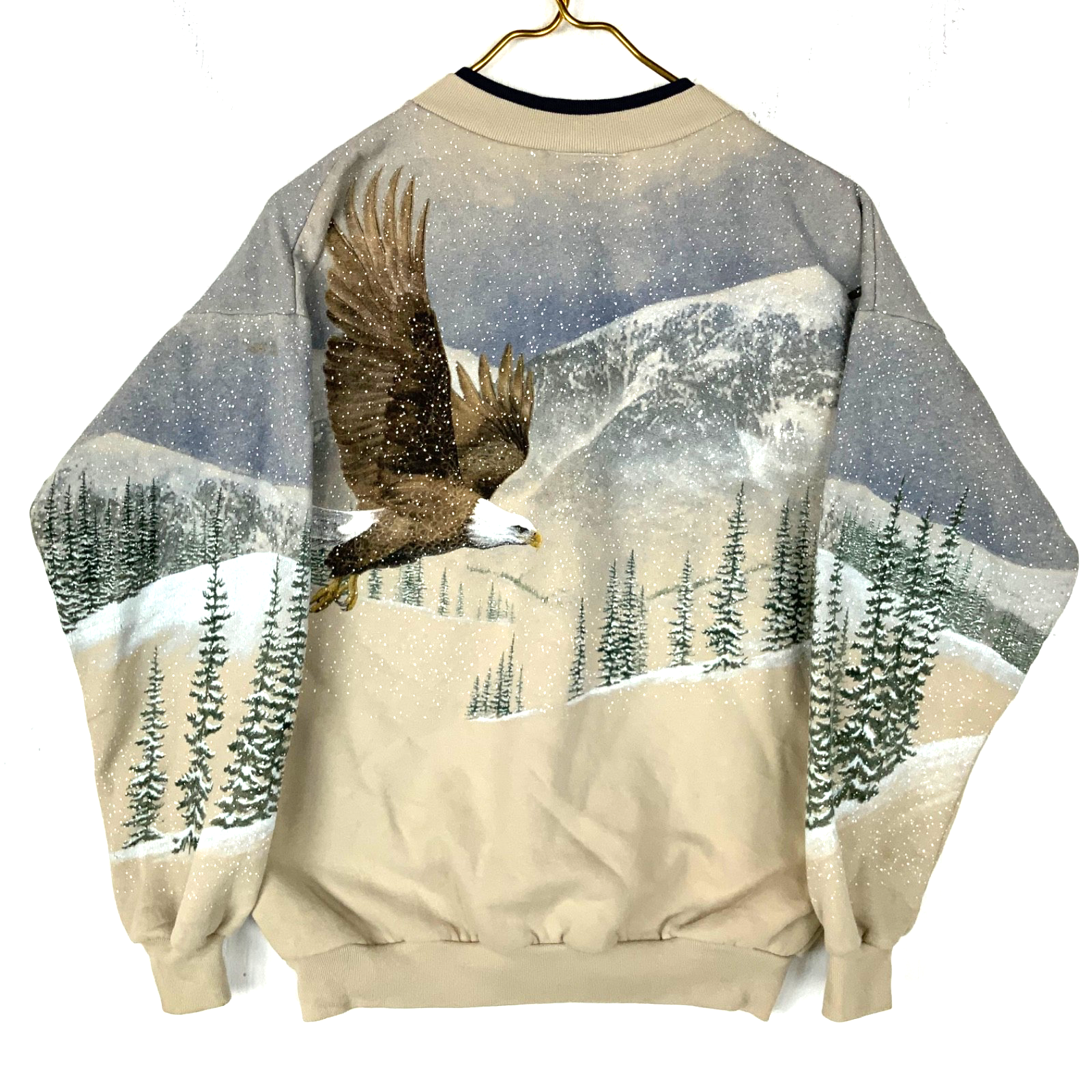 Vintage Wildlife Eagle Sweatshirt Henley Medium All Over Print Wildlife Usa 90s