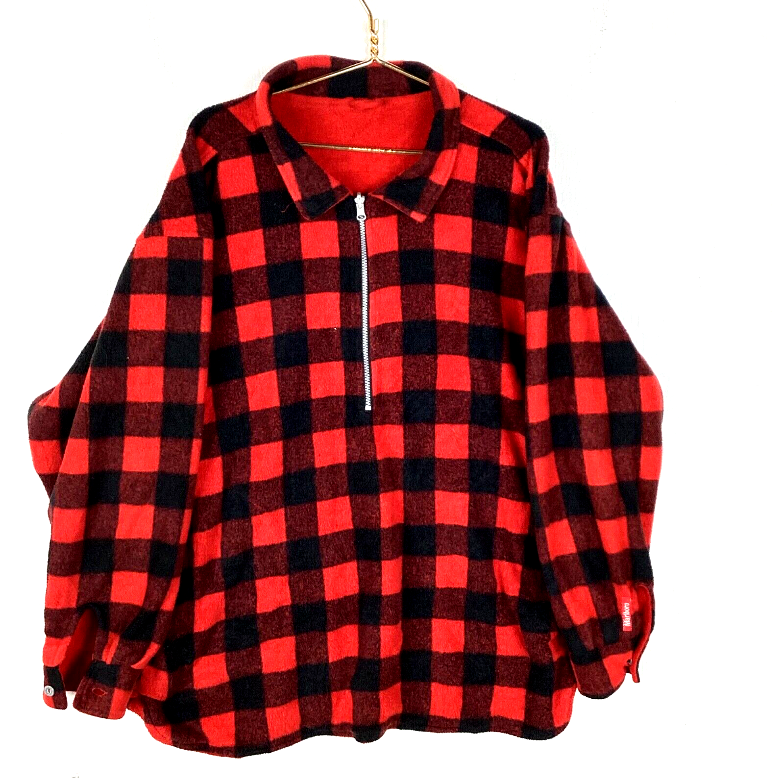 Marlboro Fleece Sweater Jacket Size 2XL Red Reversible Half Zip