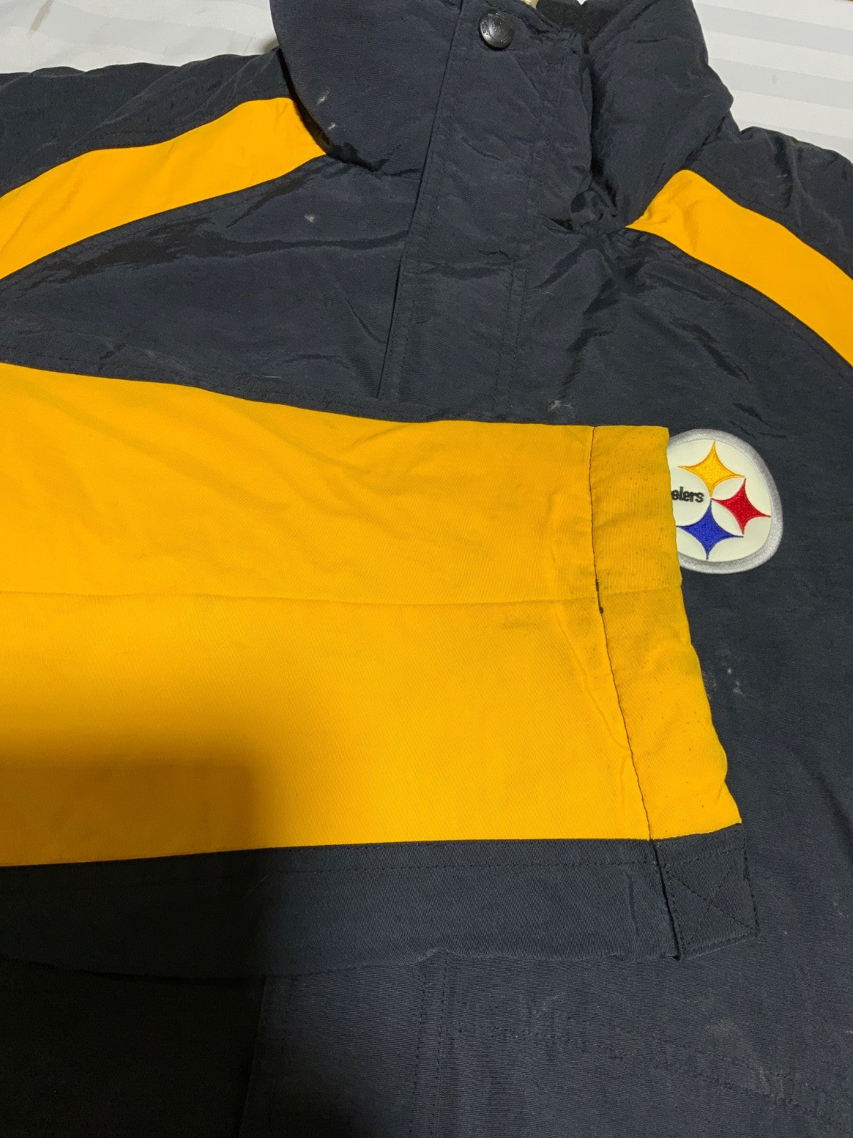 Vintage Pittsburgh Steelers Reebok Bomber Jacket XL Black Full Zip Puffer Nfl