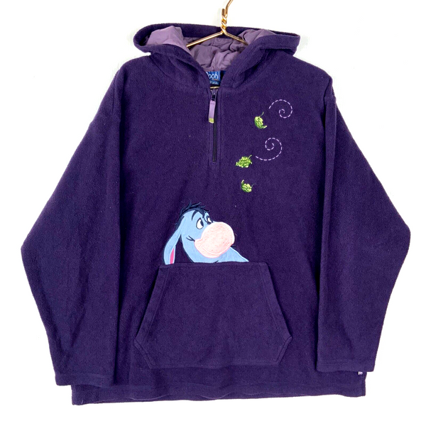 Vintage Disney Eeyore Fleece Sweater Jacket Size 22 Purple 1/4 Zip Hooded