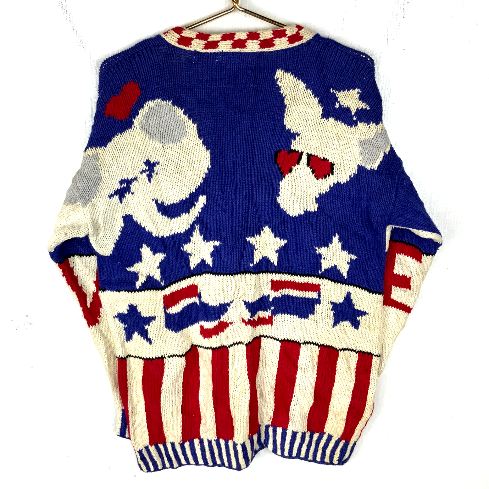 Vintage 1990s Grandpa Hand Knit Sweater Medium White Cardigan Election