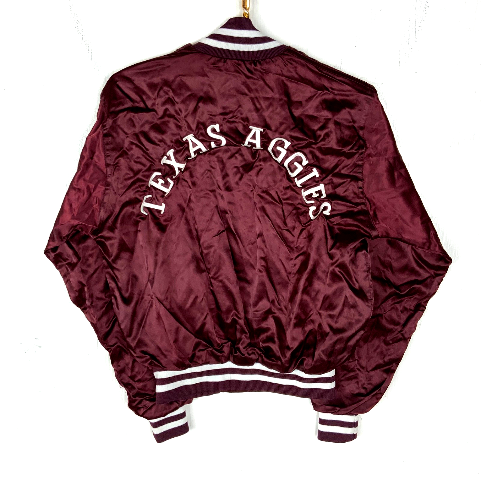 Vintage Texas Aggies Satin Jacket Small Red Ncaa Snap Button Made In Usa 1980s