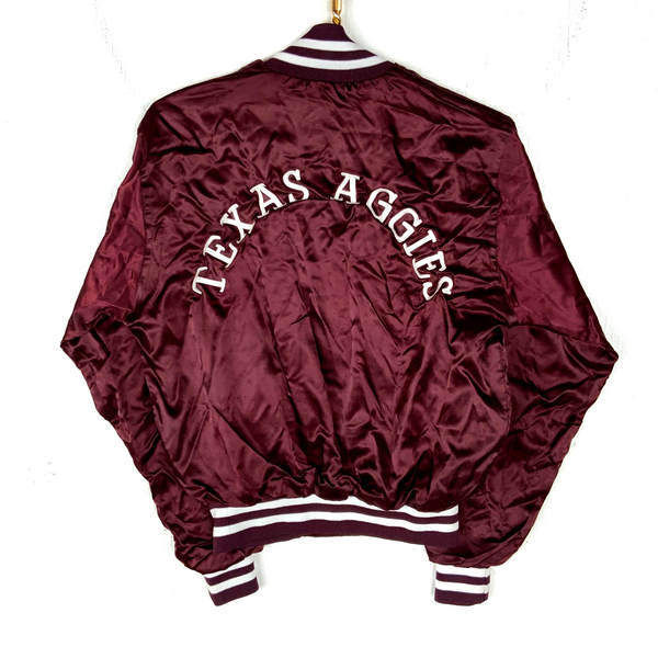 Vintage Texas Aggies Satin Jacket Small Red Ncaa Snap Button Made In Usa 1980s