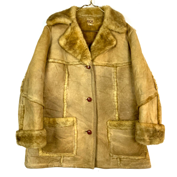 Vintage 1980s Women's Leather Rancher Jacket Large Brown Shearling Button Up 80s