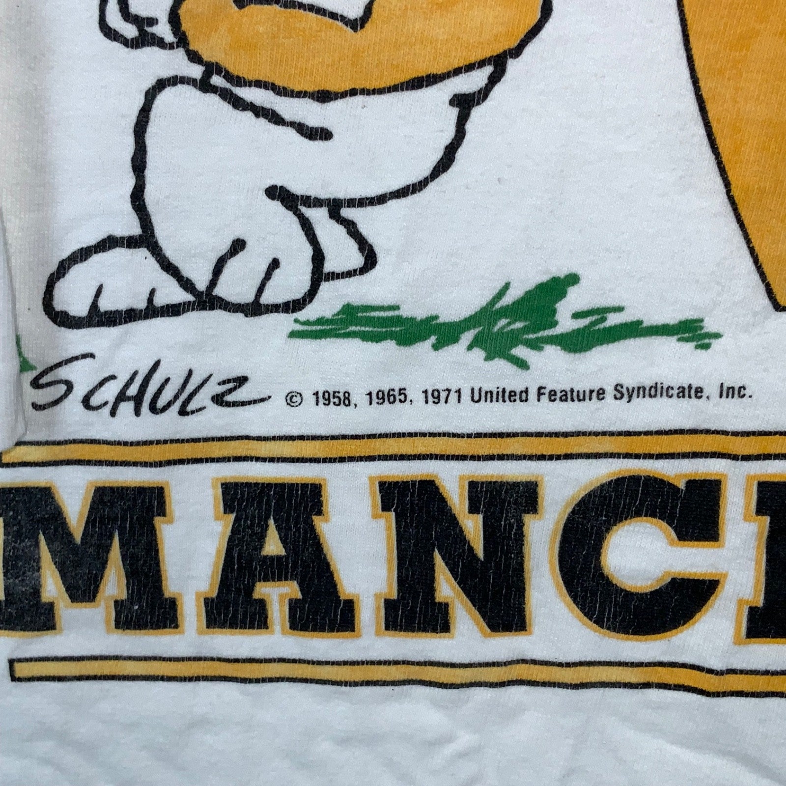 Vintage Manchester Spartans Snoopy Peanuts T-Shirt XL Made Usa Ncaa Football 90s