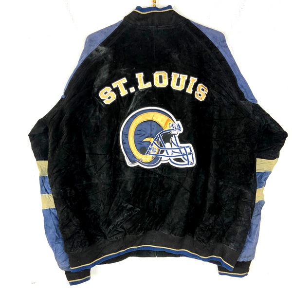 St Louis Rams Suede Leather Varsity Bomber Jacket 2XL Full Zip Nfl Football
