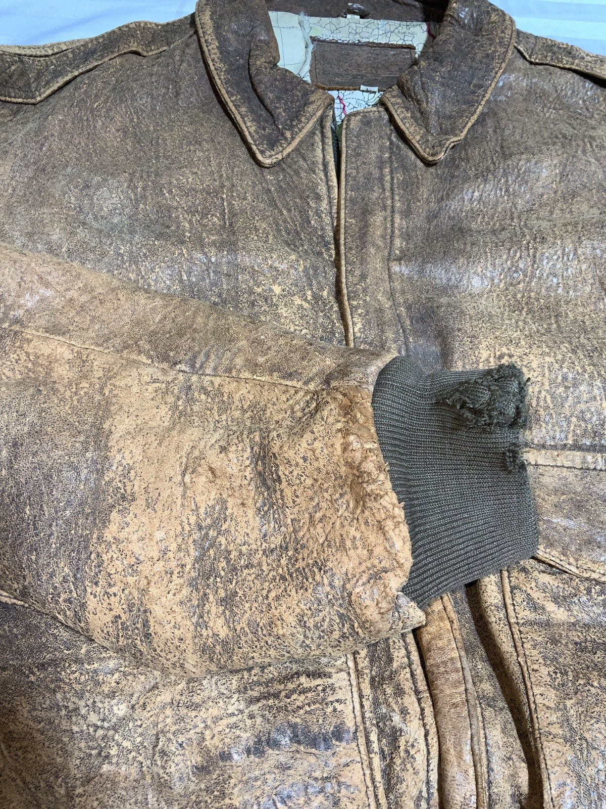 Vintage 1990s Leather Bomber Jacket Large Brown Lined Full Zip