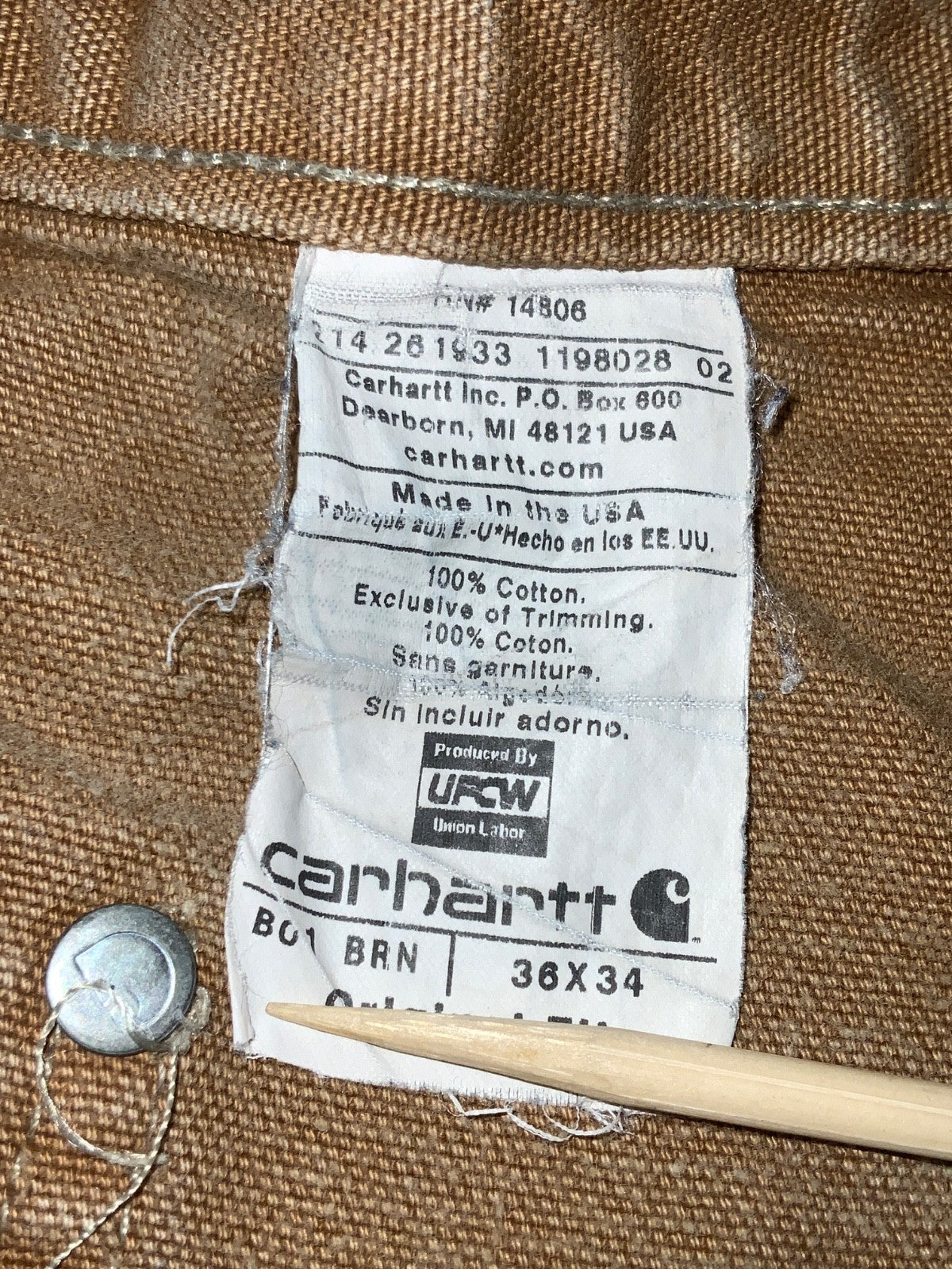 Carhartt Double Knee Dungaree Canvas Workwear Pants 36x34 Brown Distressed