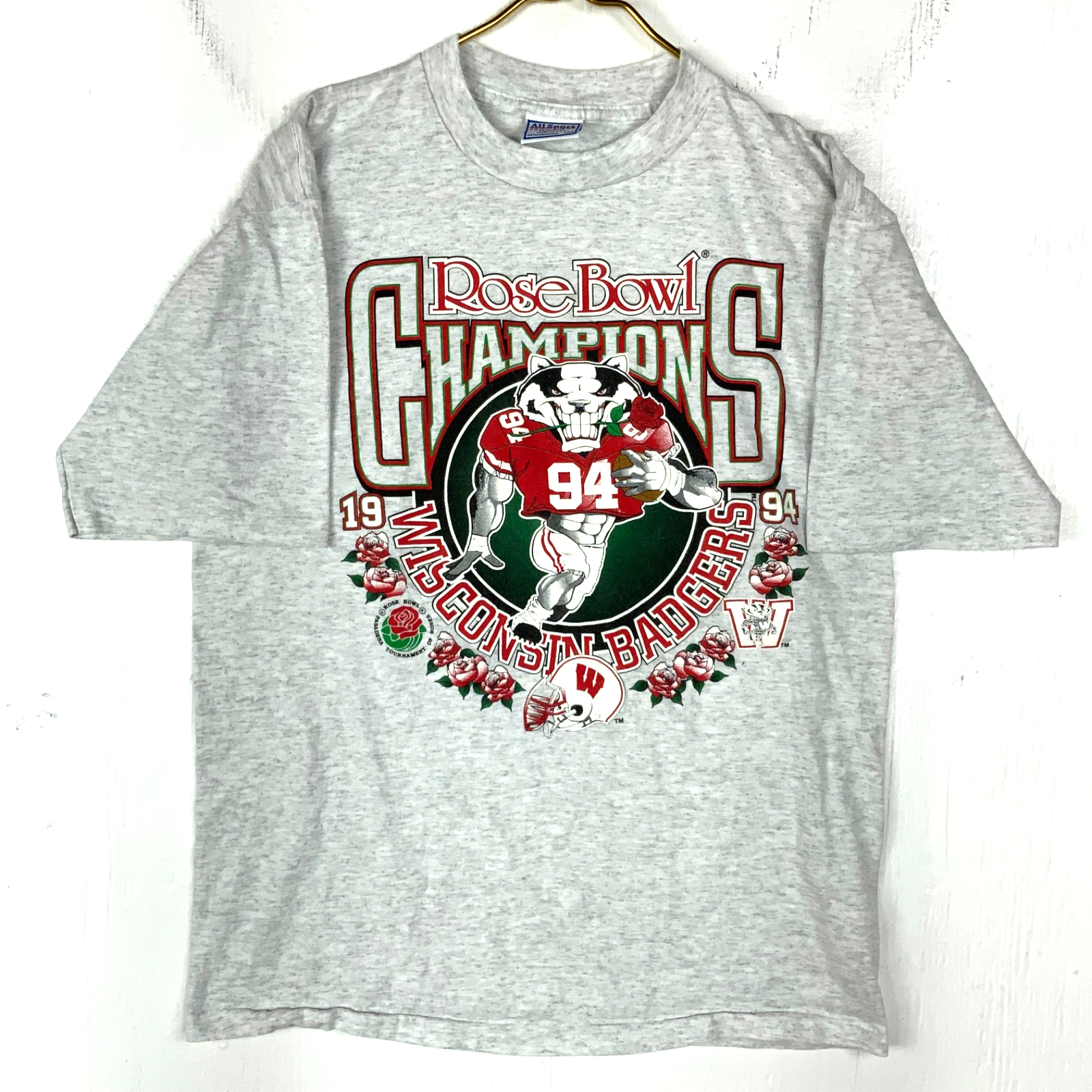 Vintage Wisconsin Badgers T-Shirt Large Ncaa Football 1994 Rose Bowl Champs 90s