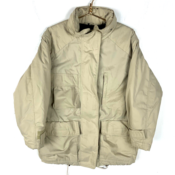 Vintage Eddie Bauer Goose Down Puffer Jacket Medium Beige Full Zip 1980s
