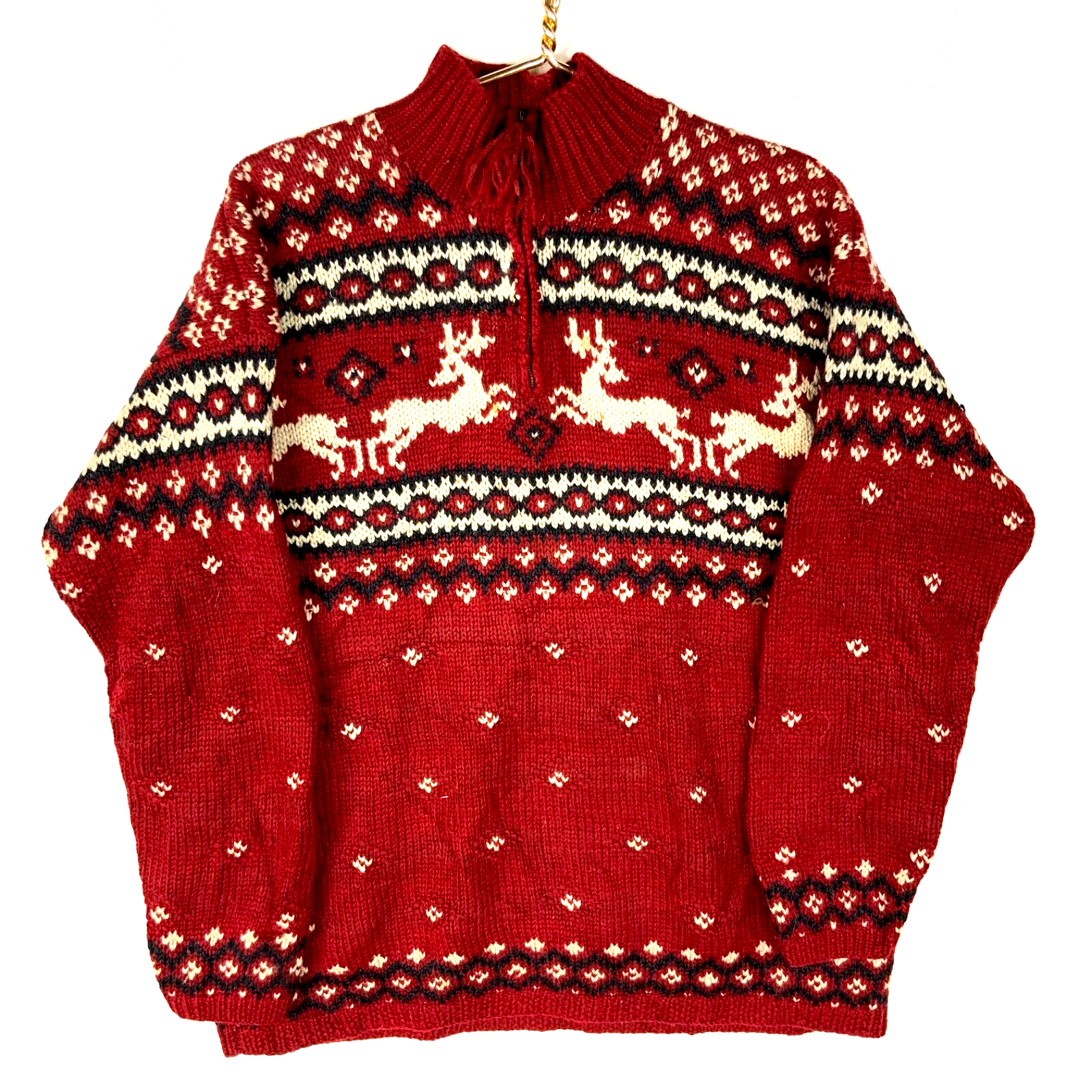 Vintage Lauren Ralph Lauren Hand Knit Wool Sweater Women’s Large 1/4 Zip