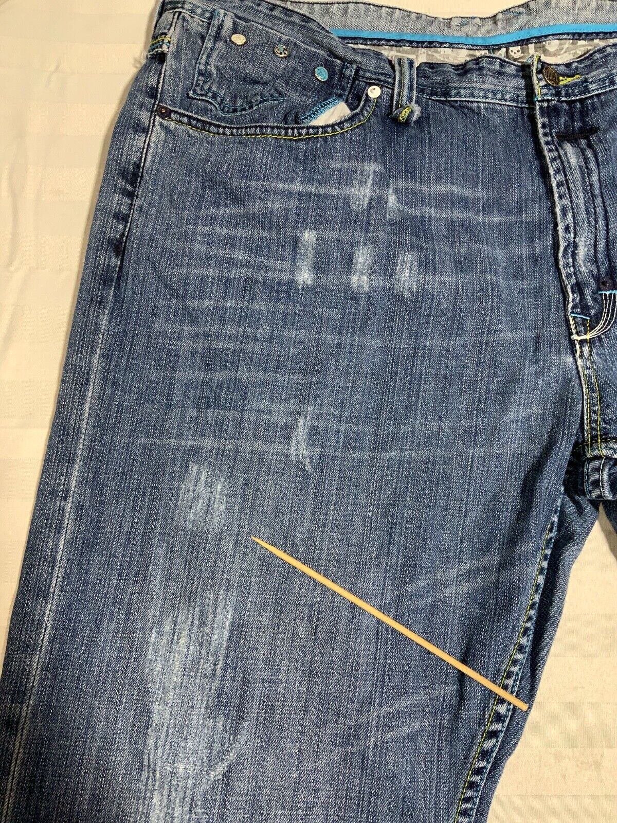 Y2K Skull Denim Jean Size 42 Blue Baggy Streetwear Artful Dodger