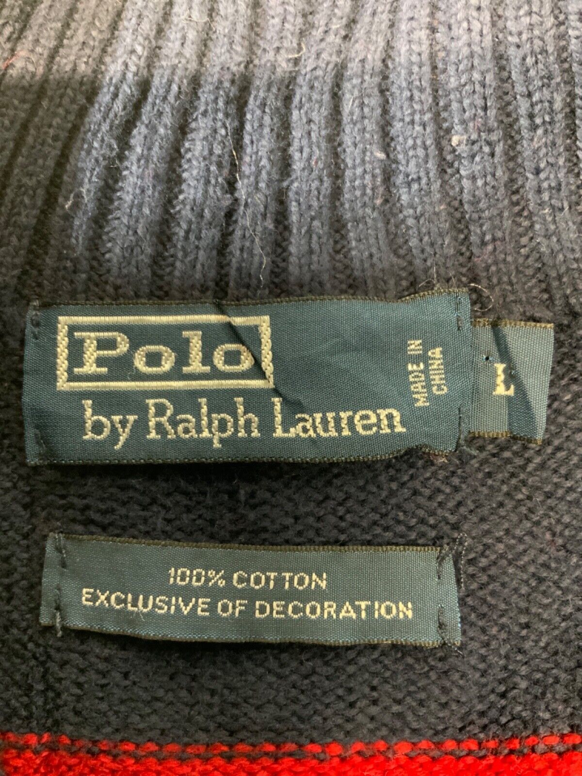 Vintage Polo Ralph Lauren Knit Sweater Large Blue 1/4 Zip Striped