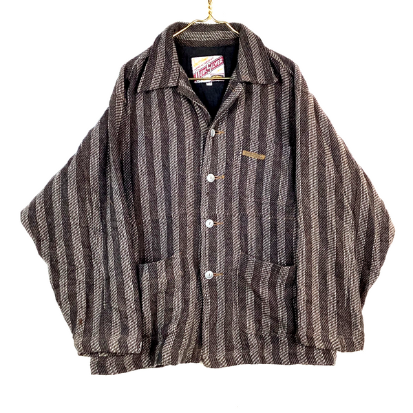 Vintage Quiksilver Wool Flannel Shirt Jacket Size Medium Brown Striped Surf