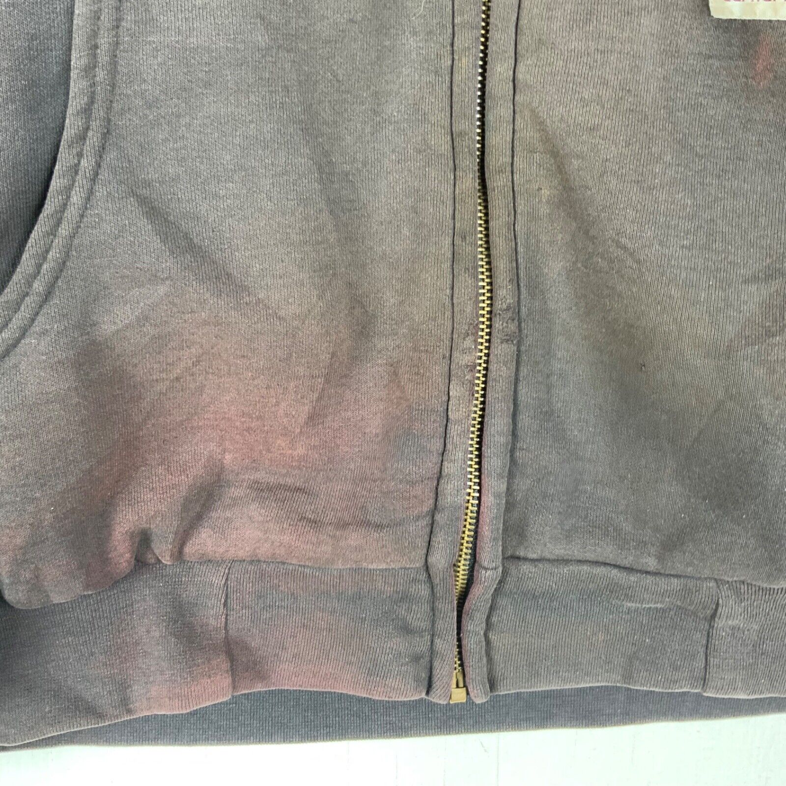 Carhartt Active Lined Sweatshirt Hoodie Jacket Large Black Full Zip Distressed