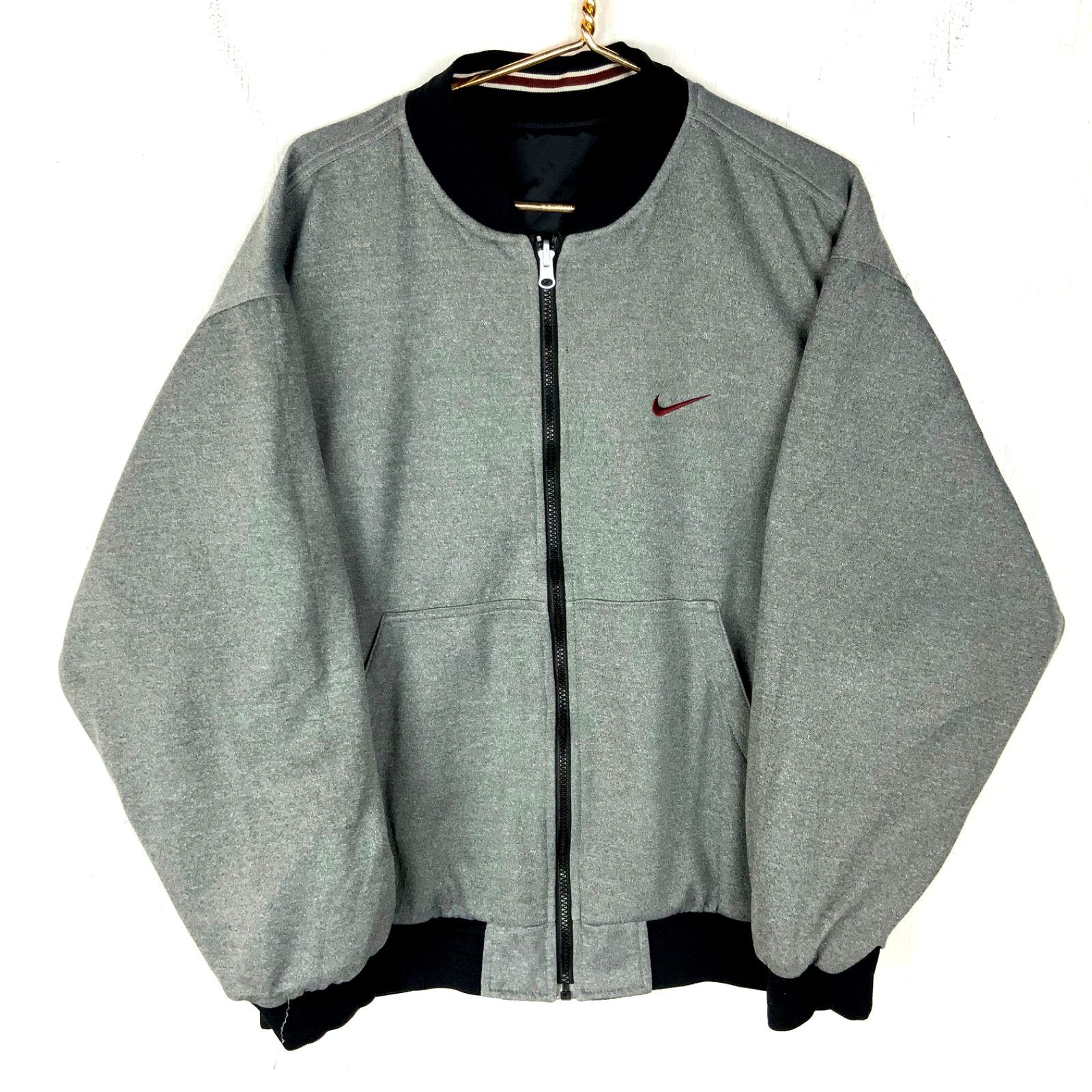 Vintage Nike Windbreaker Jacket Large Black Full Zip Reversible